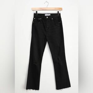 DAZE SHY GIRL BLACK HIGH-WAISTED DISTRESSED CROPPED FLARE JEANS